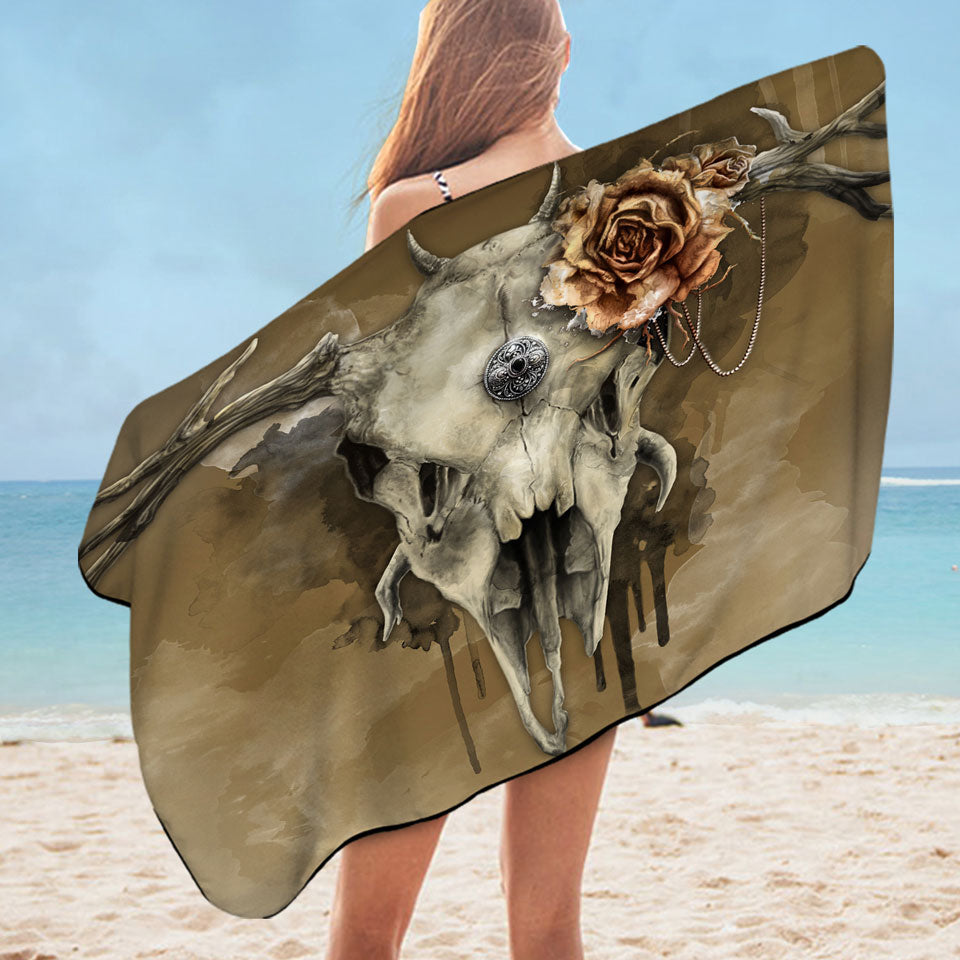 Dark Artwork All Shall Fade Rosy Deer Skull Beach Towels