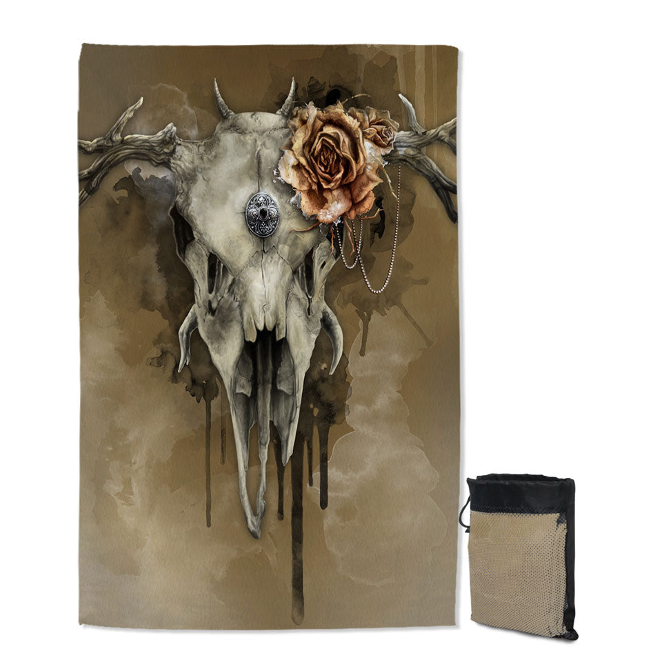Dark Artwork All Shall Fade Rosy Deer Skull Travel Beach Towel