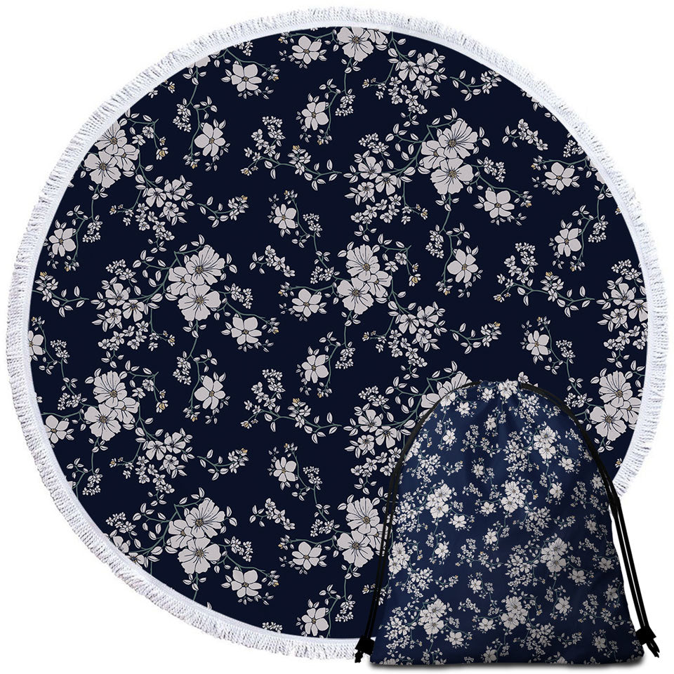 Dark Blue Background for White Floral Beach Towels
