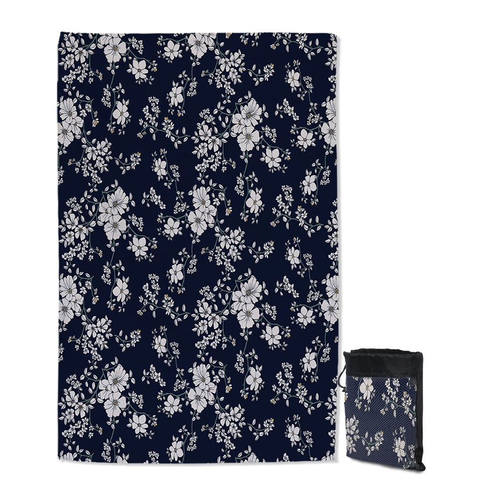 Dark Blue Background for White Floral Swims Towel