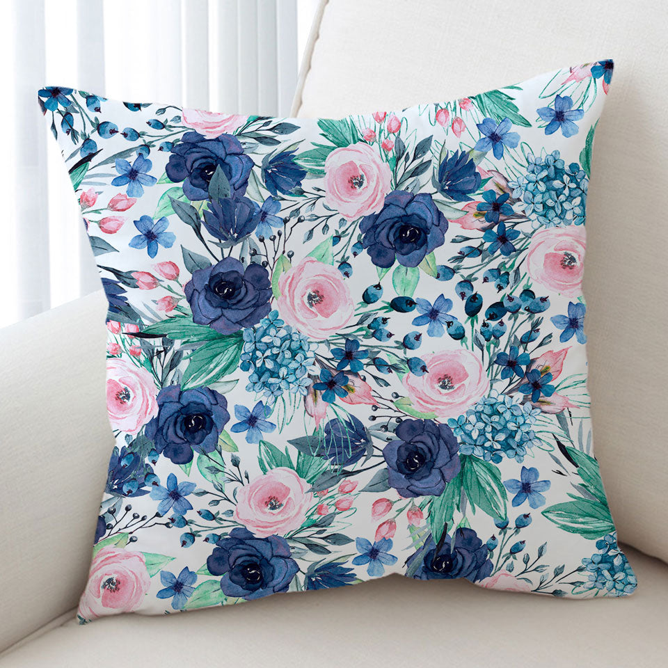 Dark Blue and Pink Floral Cushion Covers