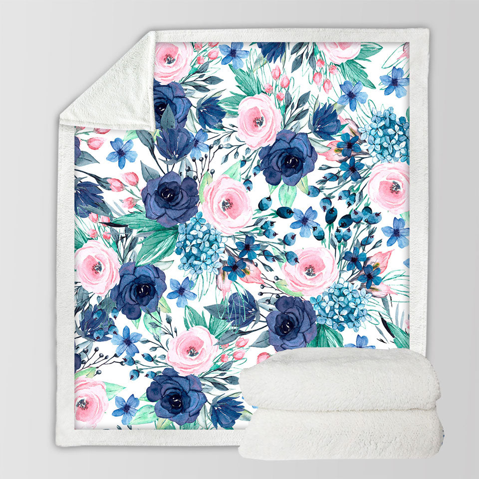 Dark Blue and Pink Floral Throws