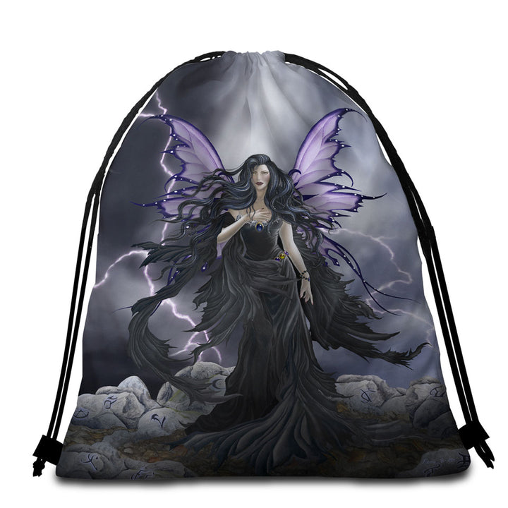 Dark Fantasy Beach Bags and Towels Art Black Storm Fairy