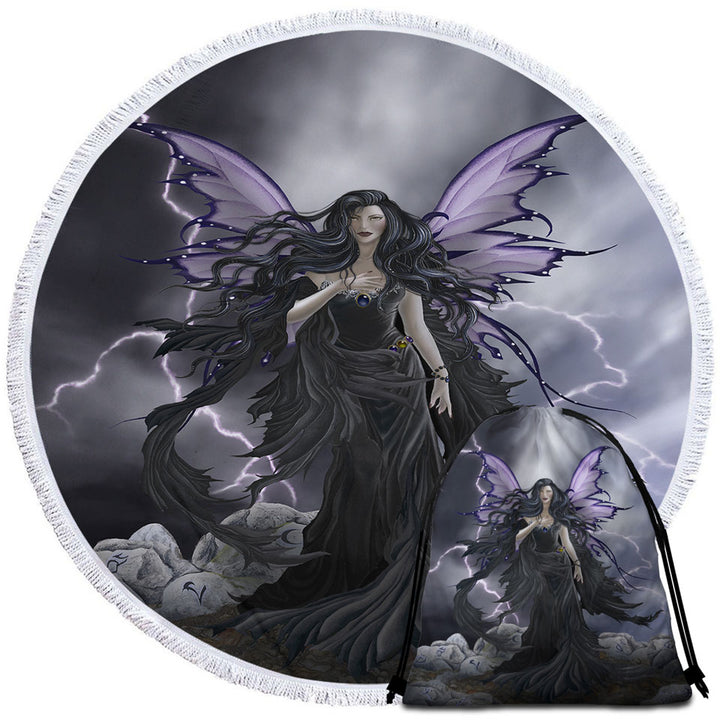 Dark Fantasy Beach Towels Art Black Storm Fairy