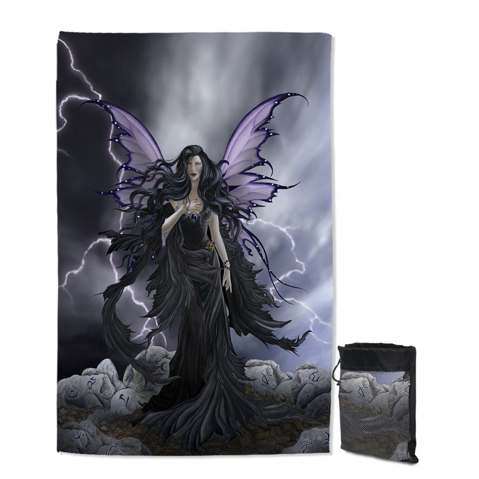 Dark Fantasy Swims Towel Art Black Storm Fairy
