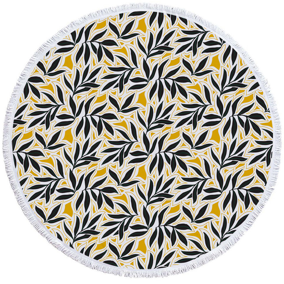 Dark Green Leaves over Yellow Circle Towel