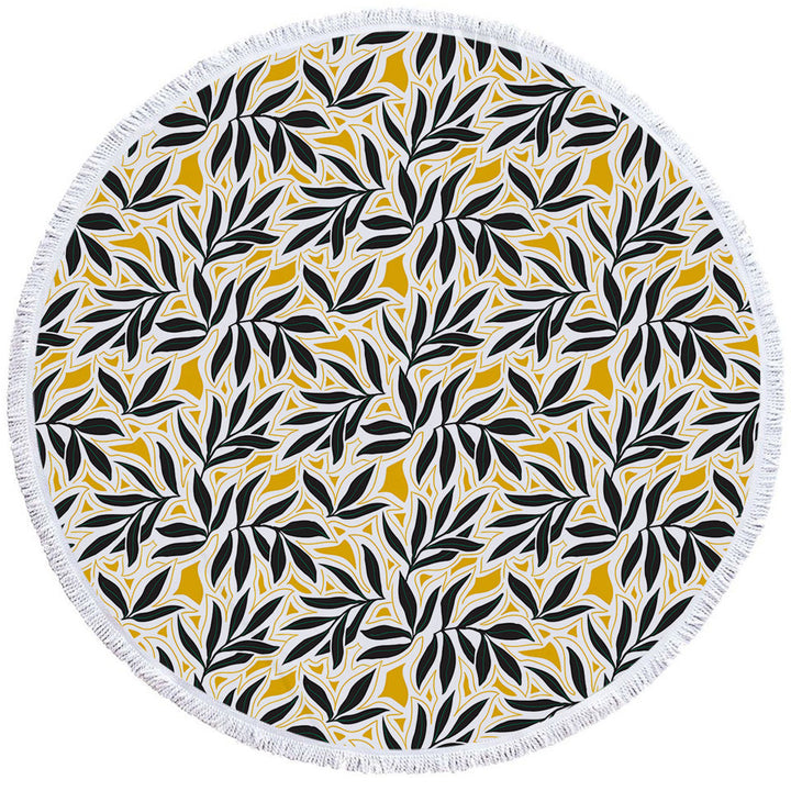 Dark Green Leaves over Yellow Circle Towel