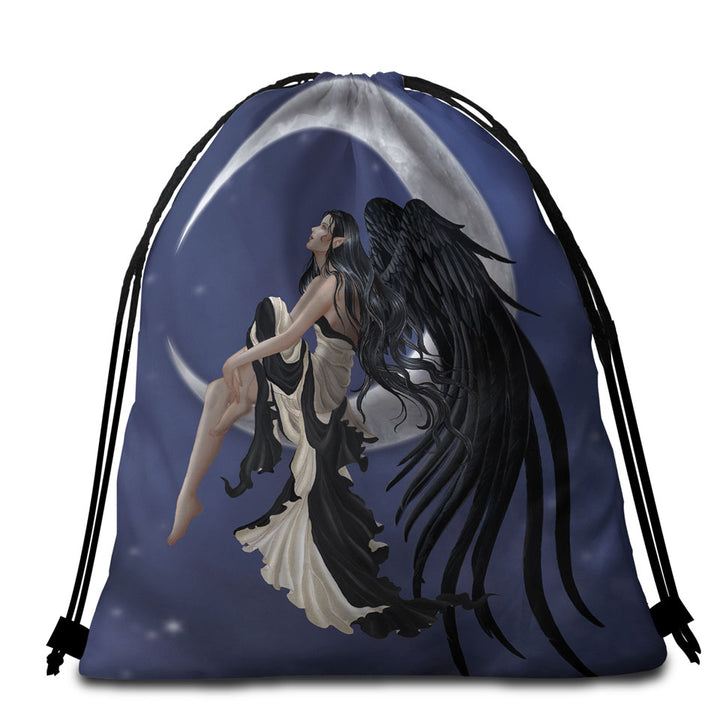 Dark Night Elf Fairy Stargazer on the Moon Beach Bags and Towels