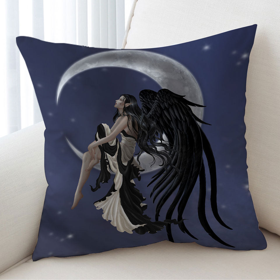Dark Night Elf Fairy Stargazer on the Moon Cushion Cover