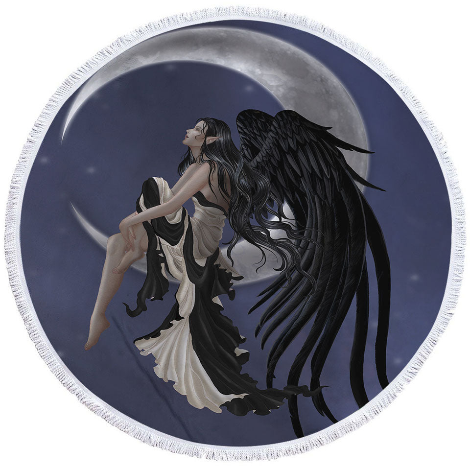 Dark Night Elf Fairy Stargazer on the Moon Round Beach Towel