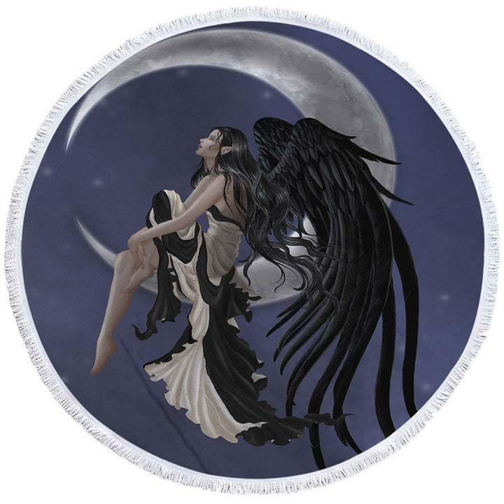 Dark Night Elf Fairy Stargazer on the Moon Round Beach Towel