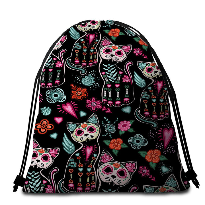 Day of the Dead Beach Towels and Bags Set Cats