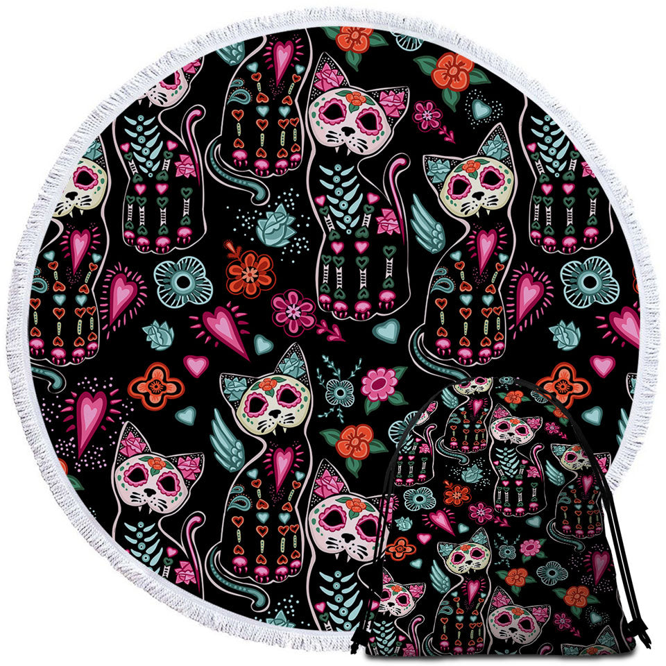 Day of the Dead Big Beach Towels with Cats