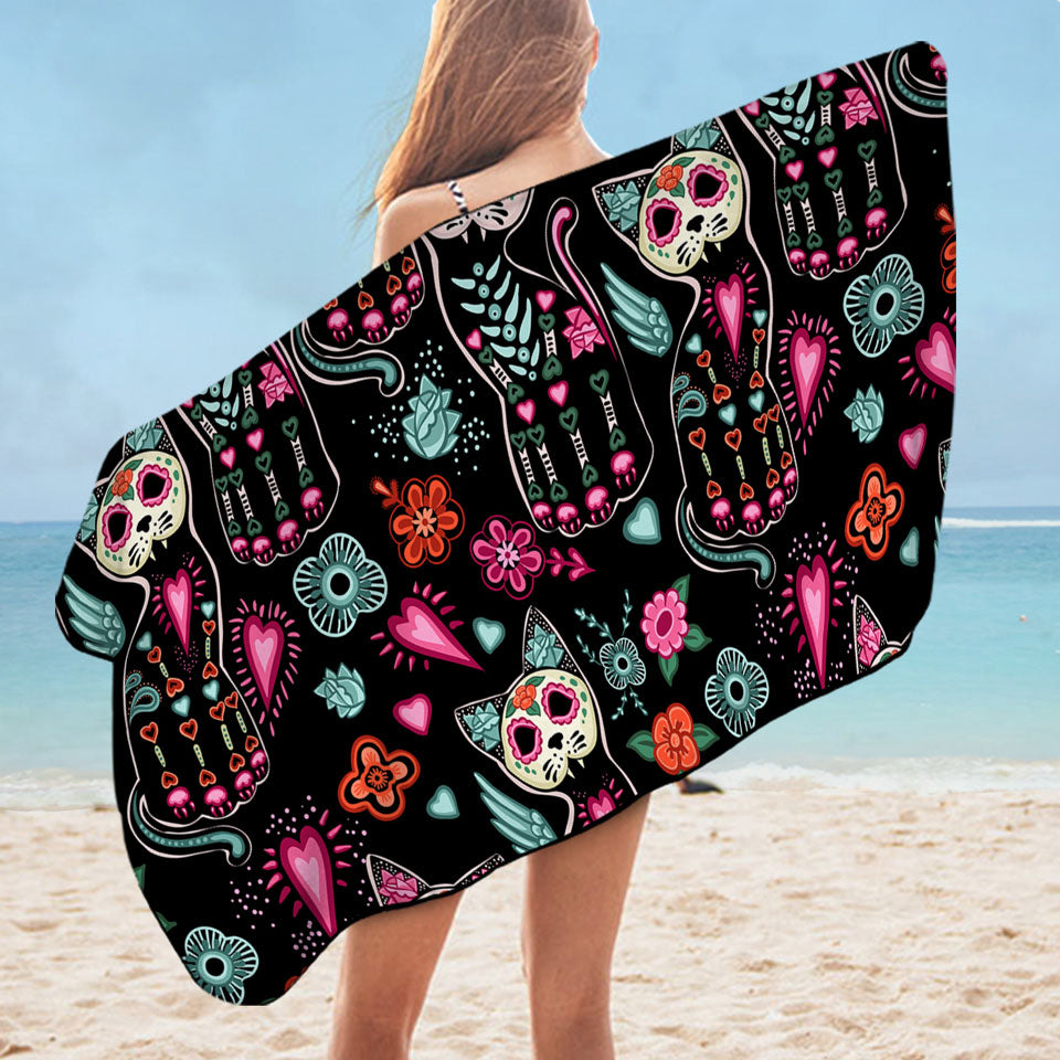 Day of the Dead Microfibre Beach Towels with Cats