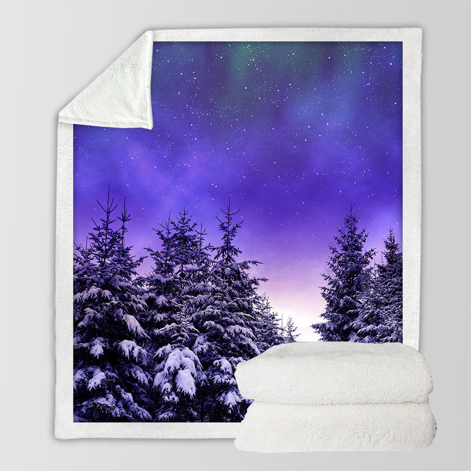 Decorative Blankets Feature Bright Winter Night in the Snowy Forest