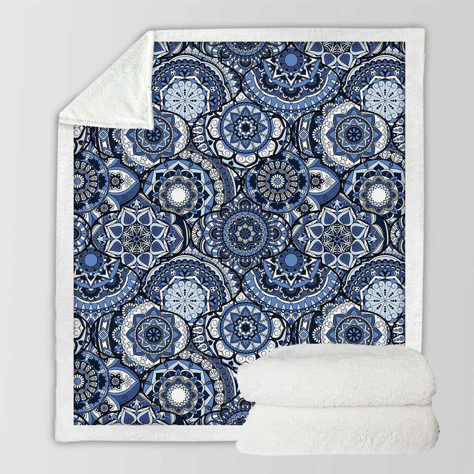 Decorative Blankets with Blue Oriental Mandalas