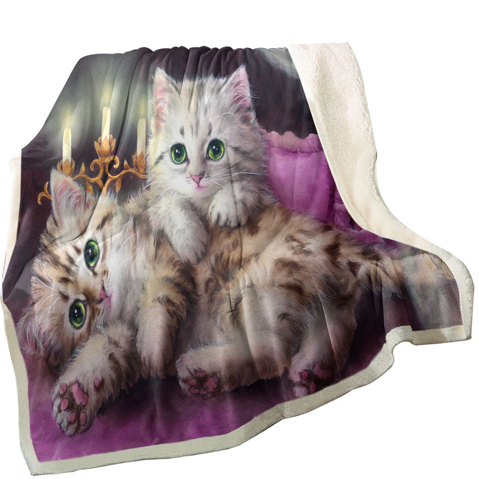 Decorative Blankets with Cats Art Paintings Candle Night Kittens