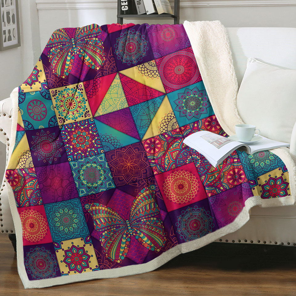 Decorative Blankets with Colorful Oriental Moroccan Mandala Tiles