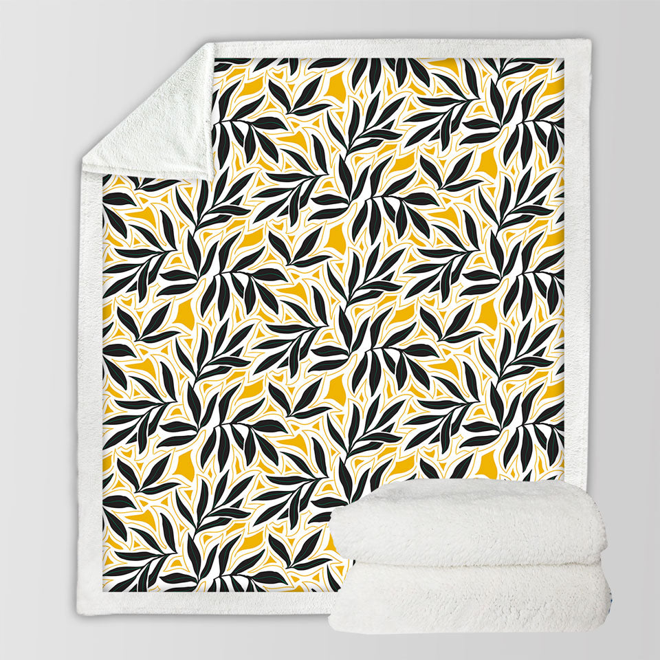 Decorative Blankets with Dark Green Leaves over Yellow