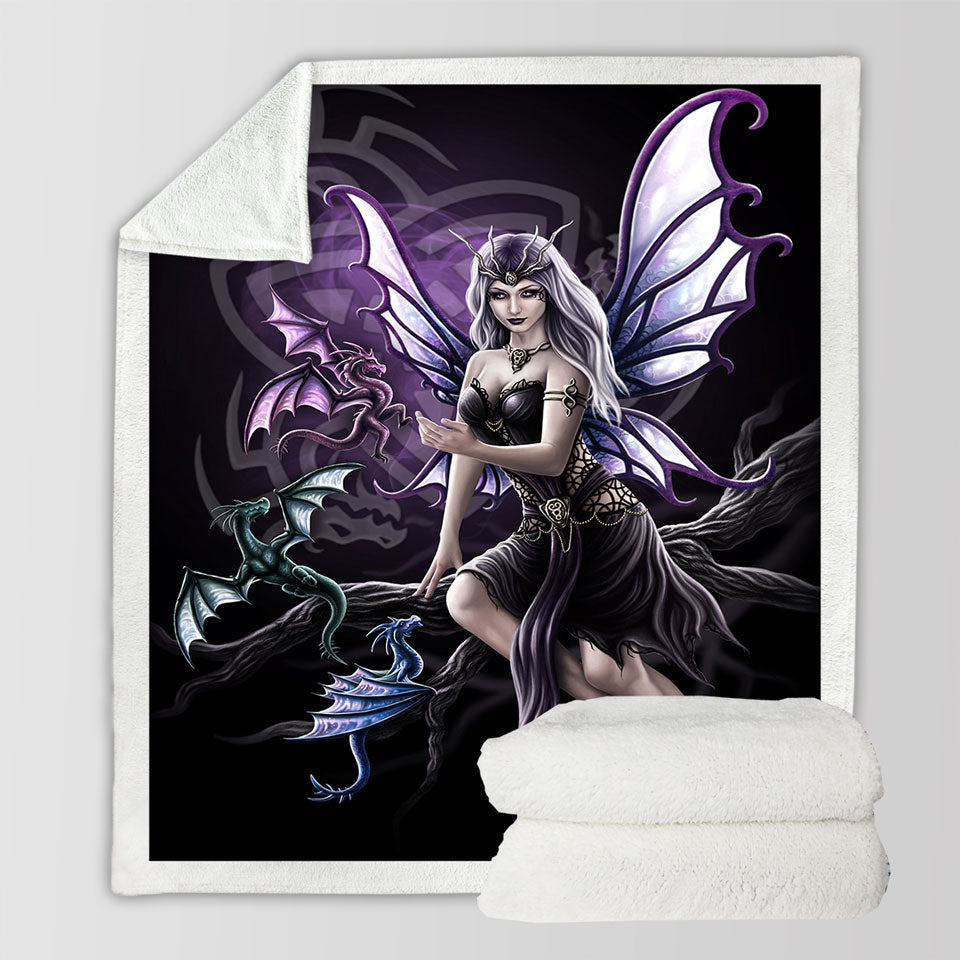 products/Decorative-Blankets-with-Fantasy-Art-Butterfly-Girl-the-Dragon-Keeper
