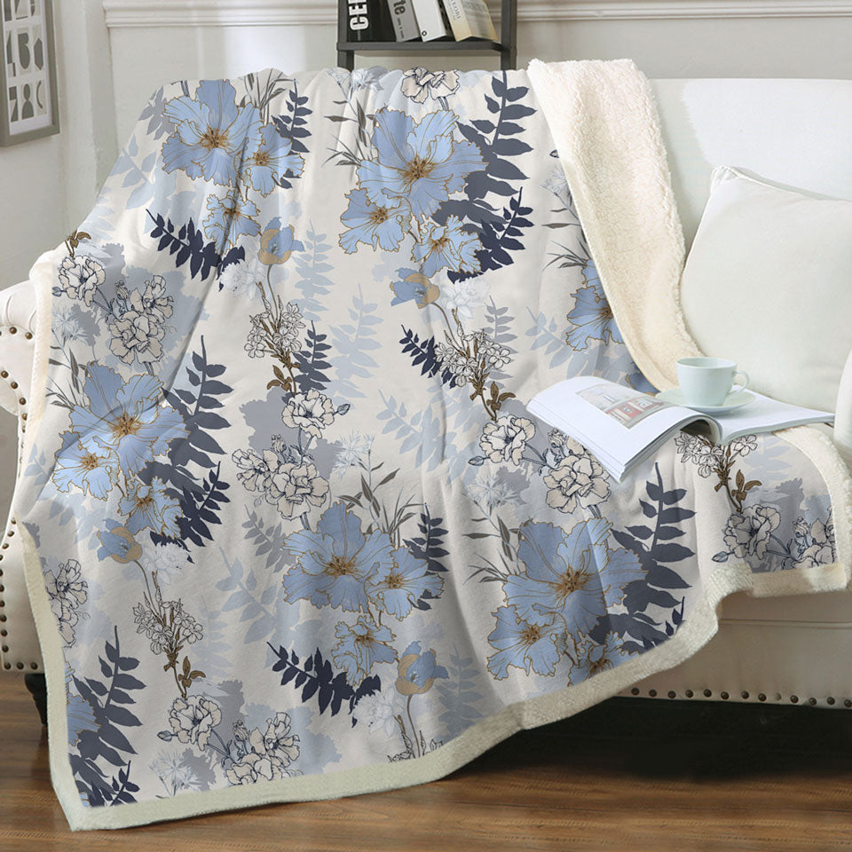Decorative Blankets with Light Blue and White Flowers