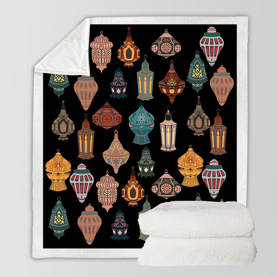 Decorative Blankets with Multi Colored Vintage Oriental Lamps