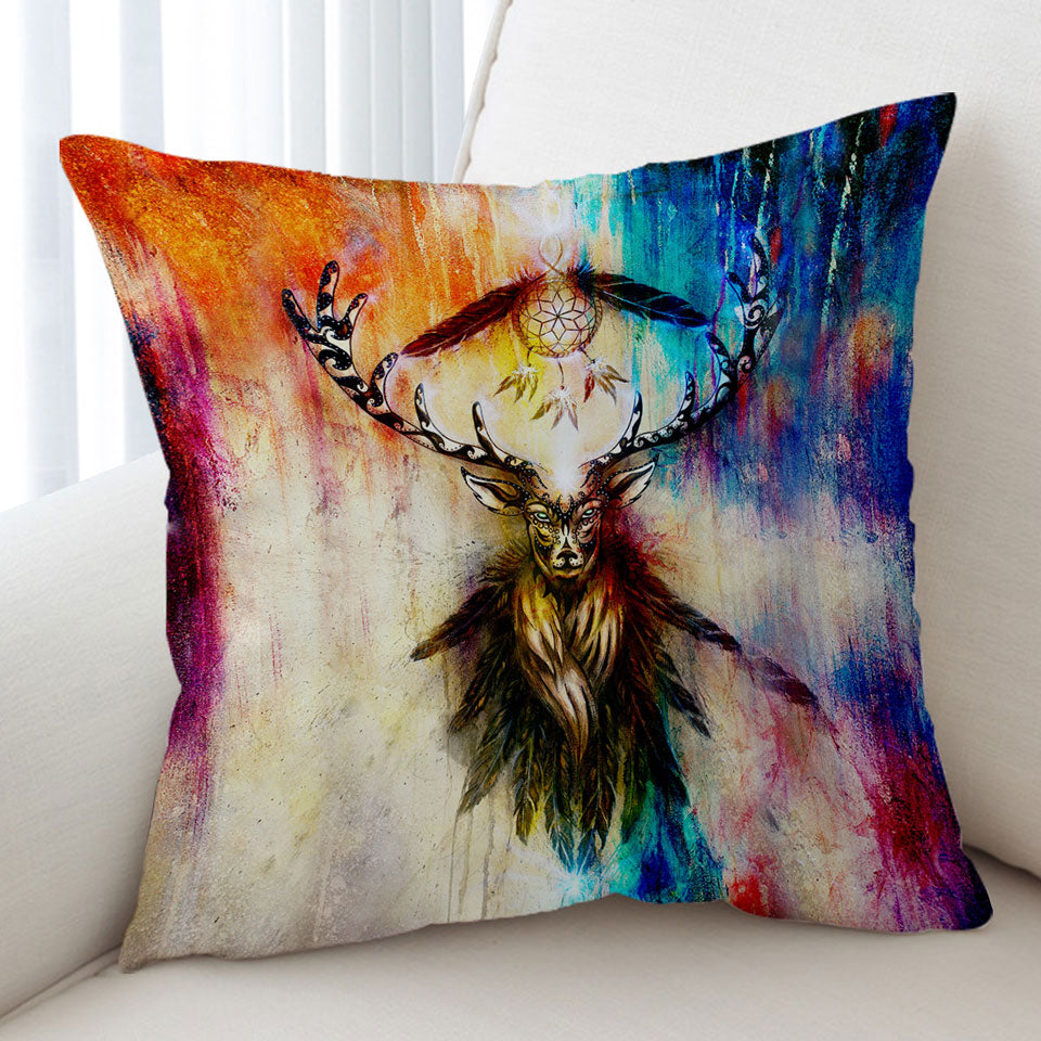 Decorative Cushion Colorful Native Deer Painting