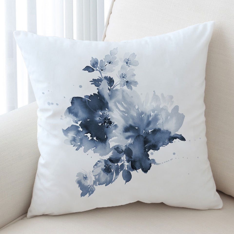 Decorative Cushions Dark Blue Watercolor Flowers