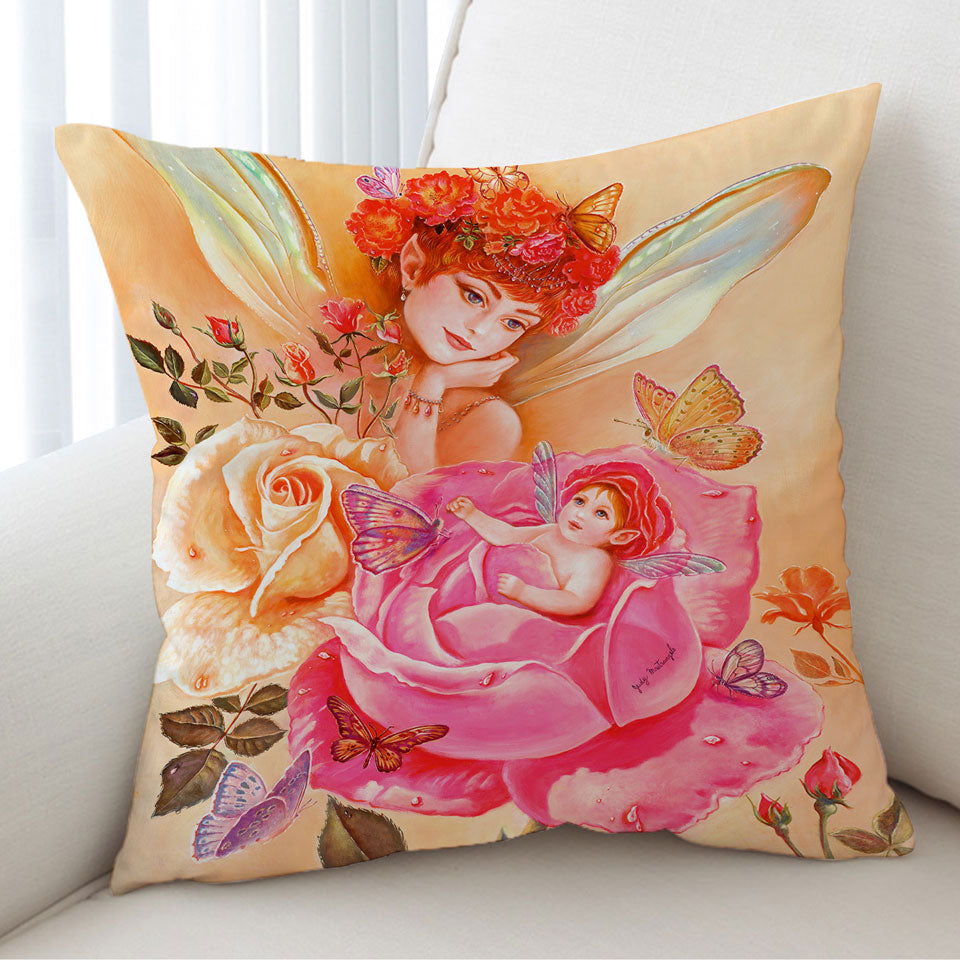 Decorative Cushions Roses Fairy and Her Baby Painting My Little Rosebud