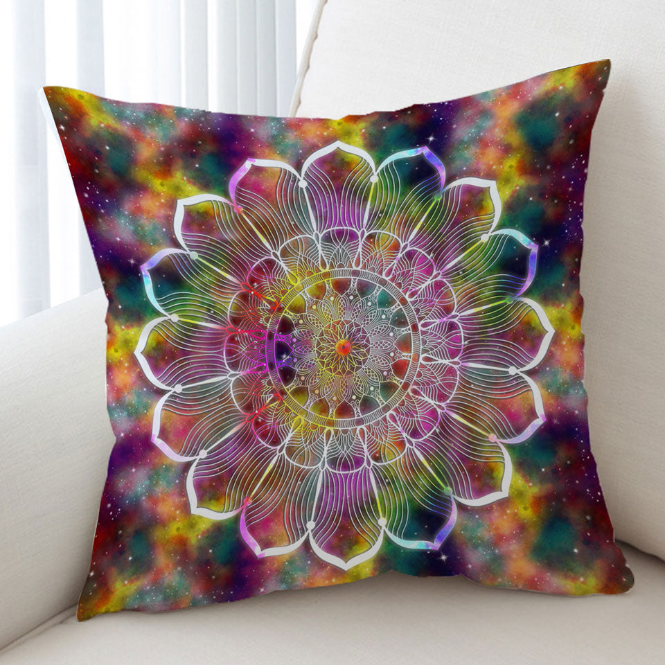 Decorative Cushions White Flower Mandala over Colorful Space