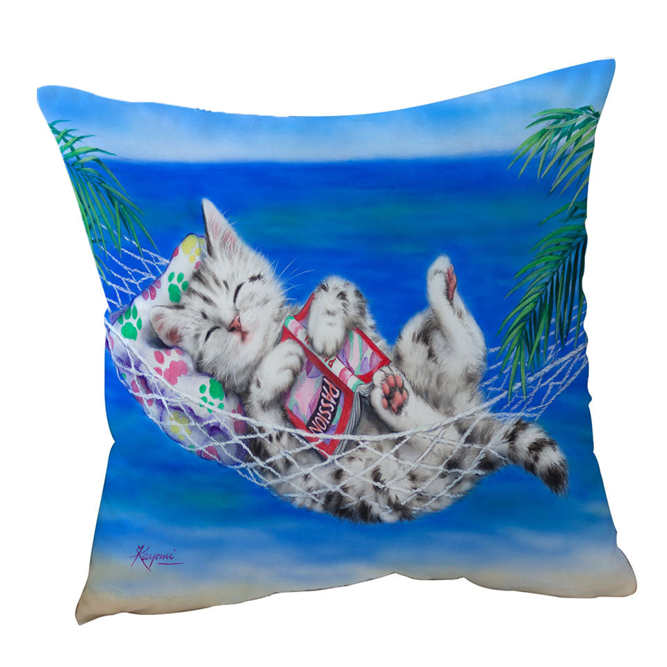 Decorative Cushions and Pillows with Funny Cats Designs Beach Hammock Grey Kitten