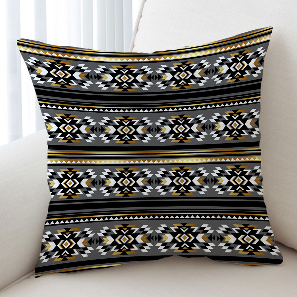 Decorative Cushions of Golden Aztec Pattern over Grey
