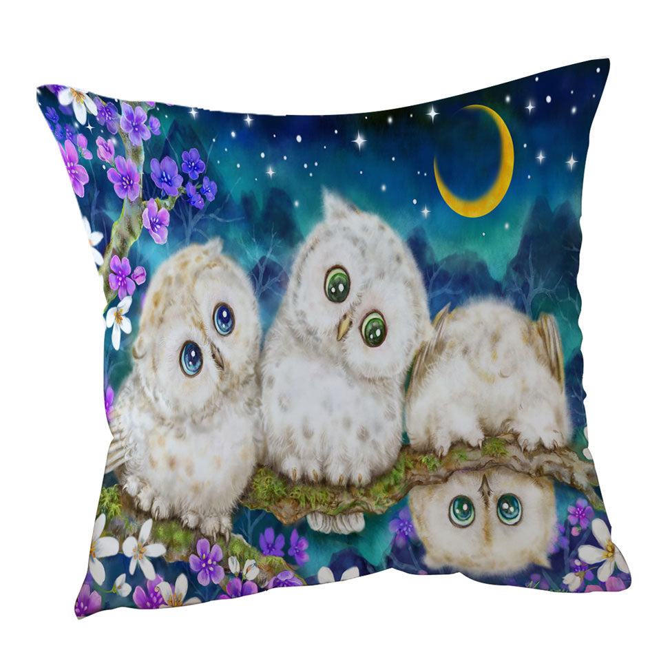 Decorative Cushions of Wild Birds Art Cute Night Flowers and Owls
