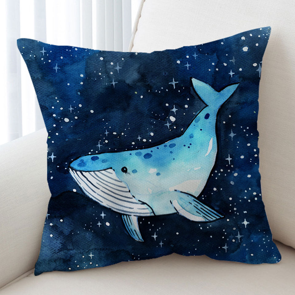 Decorative Cushions with Art Blue Whale over the Night Skies