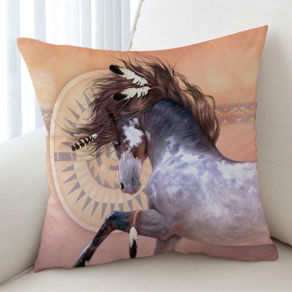 Decorative Cushions with Native American Spirit White Black Pinto Horse