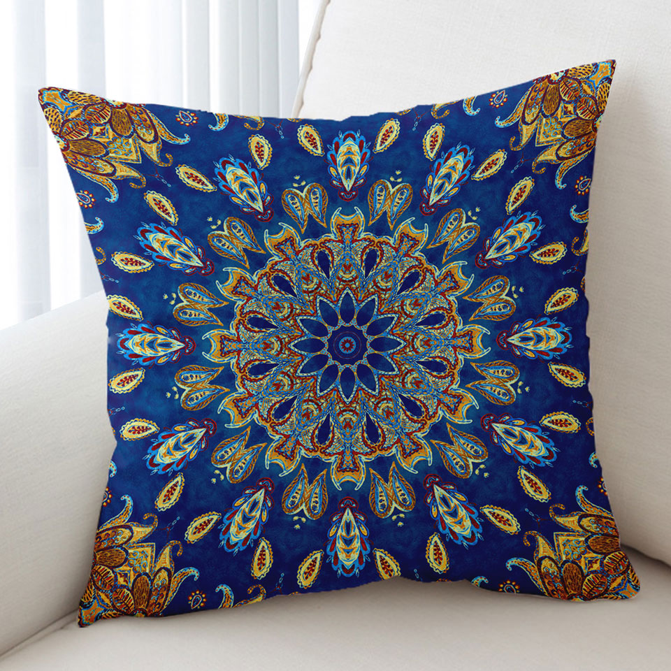 Decorative Cushions with Red Yellow Blue Oriental Paisley Mandala
