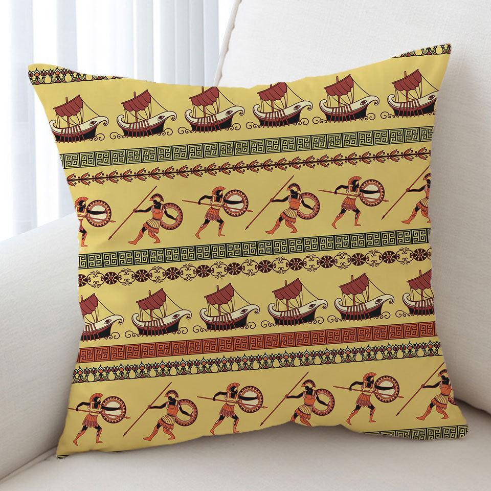 Decorative Cushions with Roman Warriors and Boats Mens Pattern