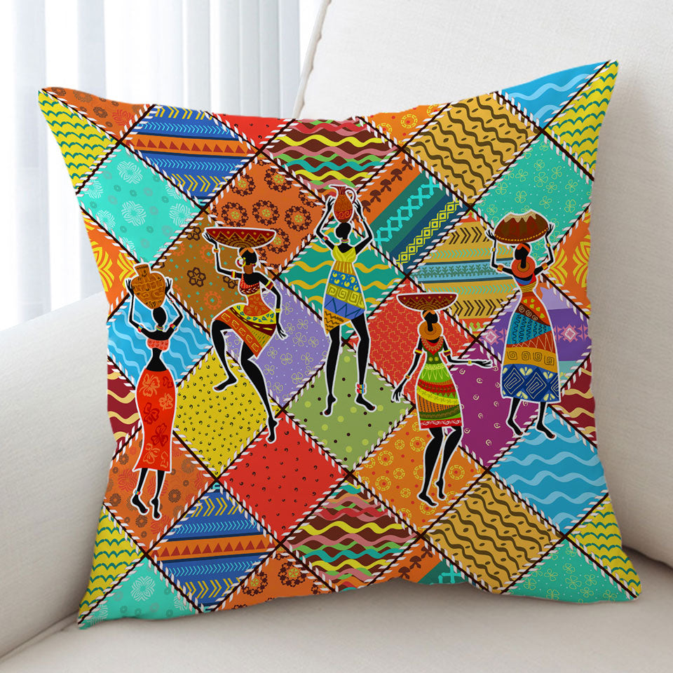 Decorative Pillows Colorful Patches and African Women Cushion