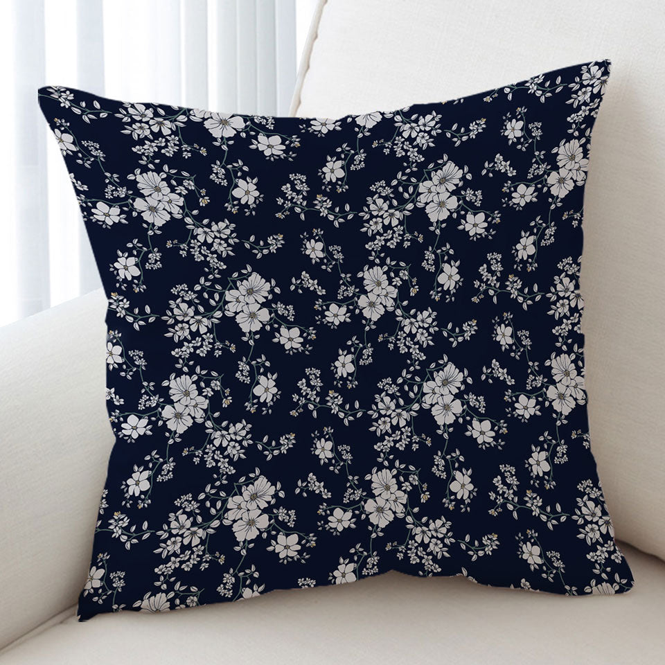 Decorative Pillows Dark Blue Background for White Floral Cushion