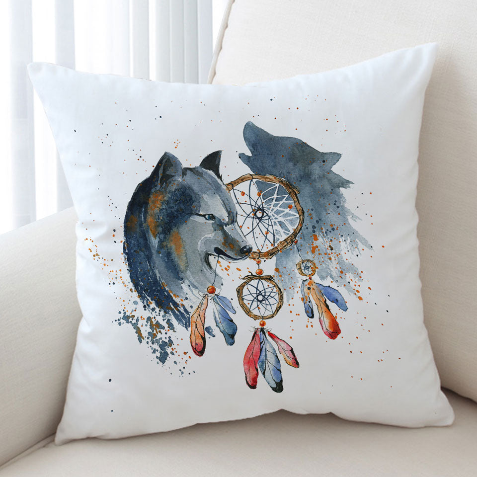 Decorative Pillows Native American Wolf Painting