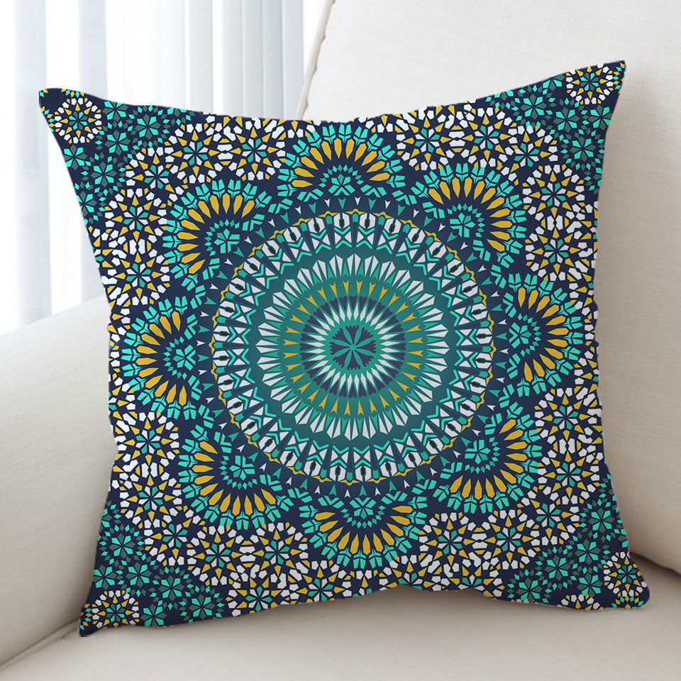 Decorative Pillows Turquoise White and Yellow Mandala