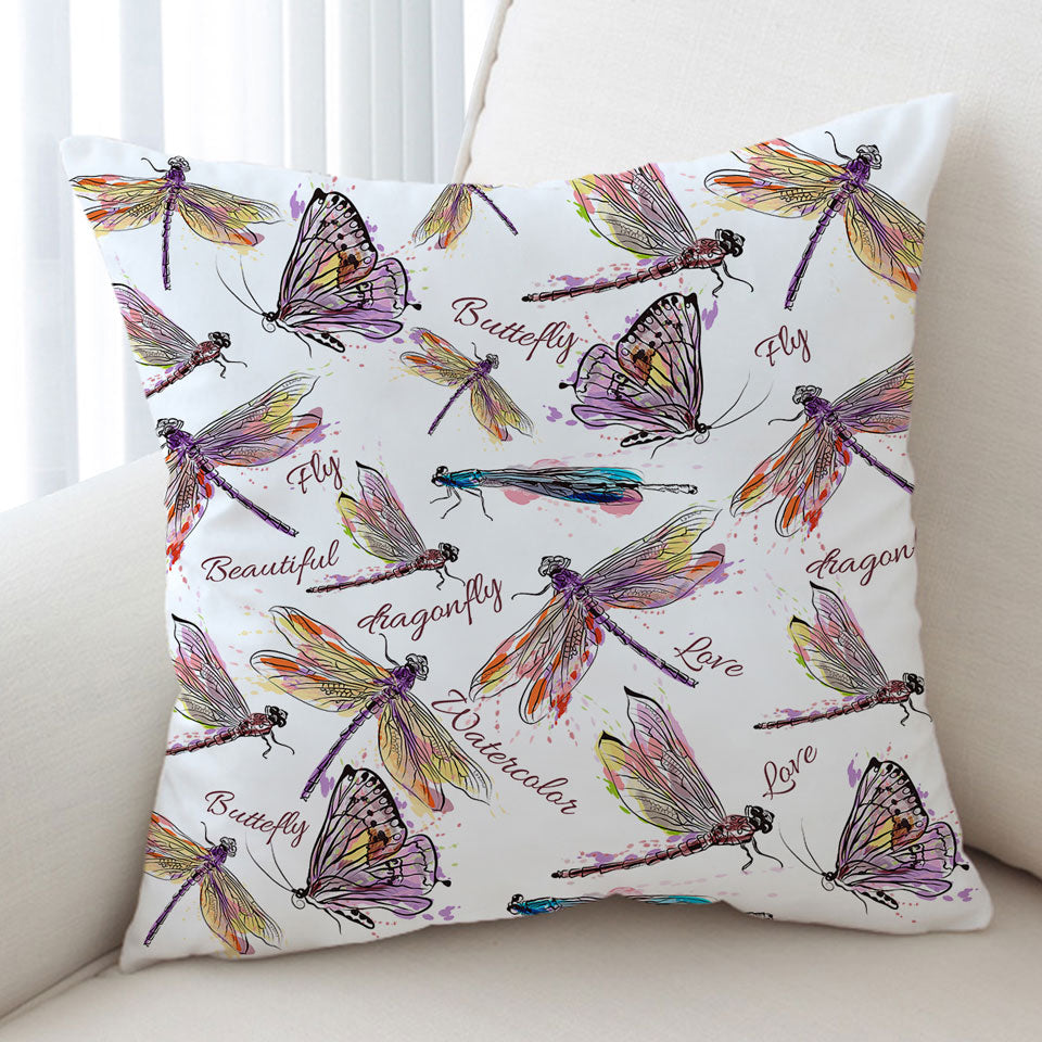 Decorative Pillows of Drawing of Butterflies and Dragonflies