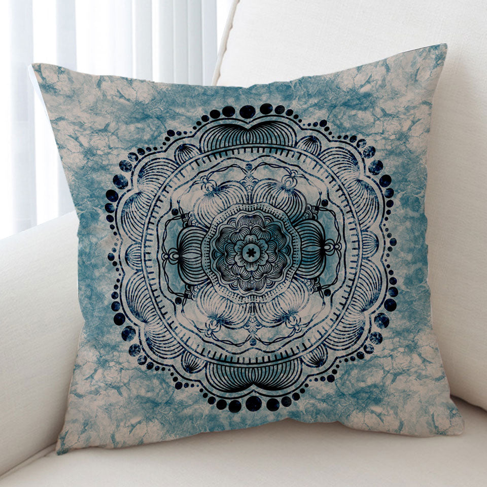 Decorative Pillows with Black Royal Mandala on Dark Blue Rock