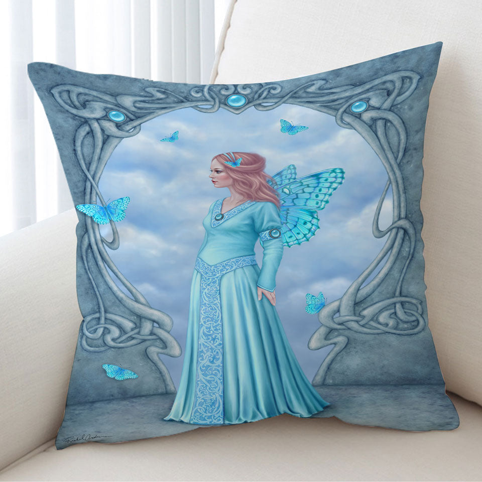 Decorative Pillows with Butterflies and Blue Aquamarine Butterfly Girl