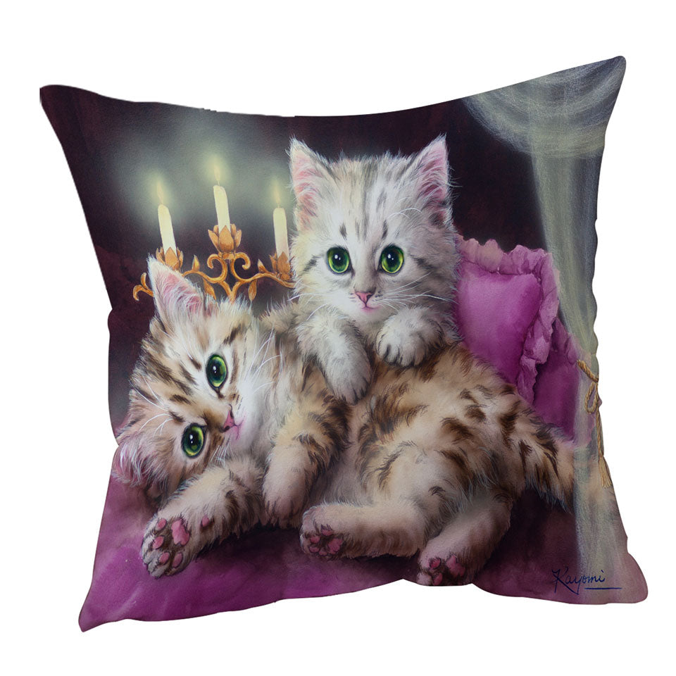 Decorative Pillows with Cats Art Paintings Candle Night Kittens