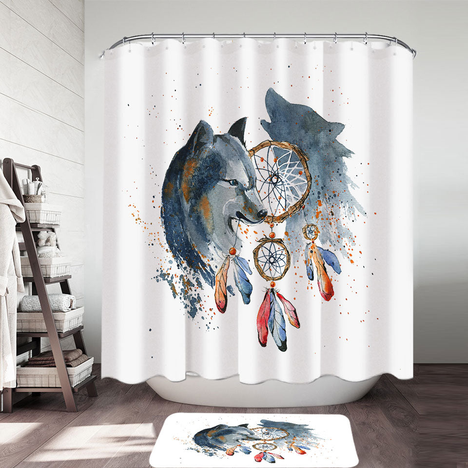 Decorative Shower Curtains Native American Wolf Painting