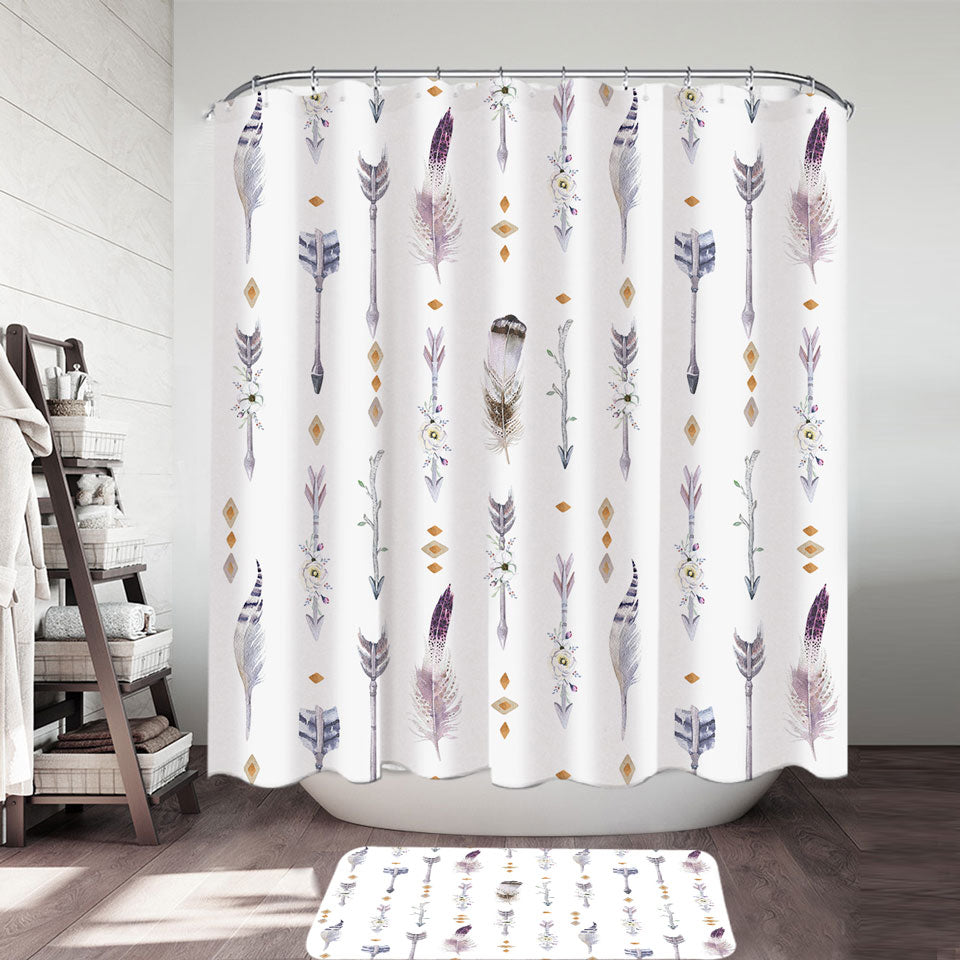 Decorative Shower Curtains of Native American Feathers and Arrows