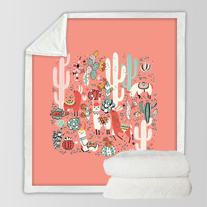 Decorative Throws Cactuses and Llamas in South America
