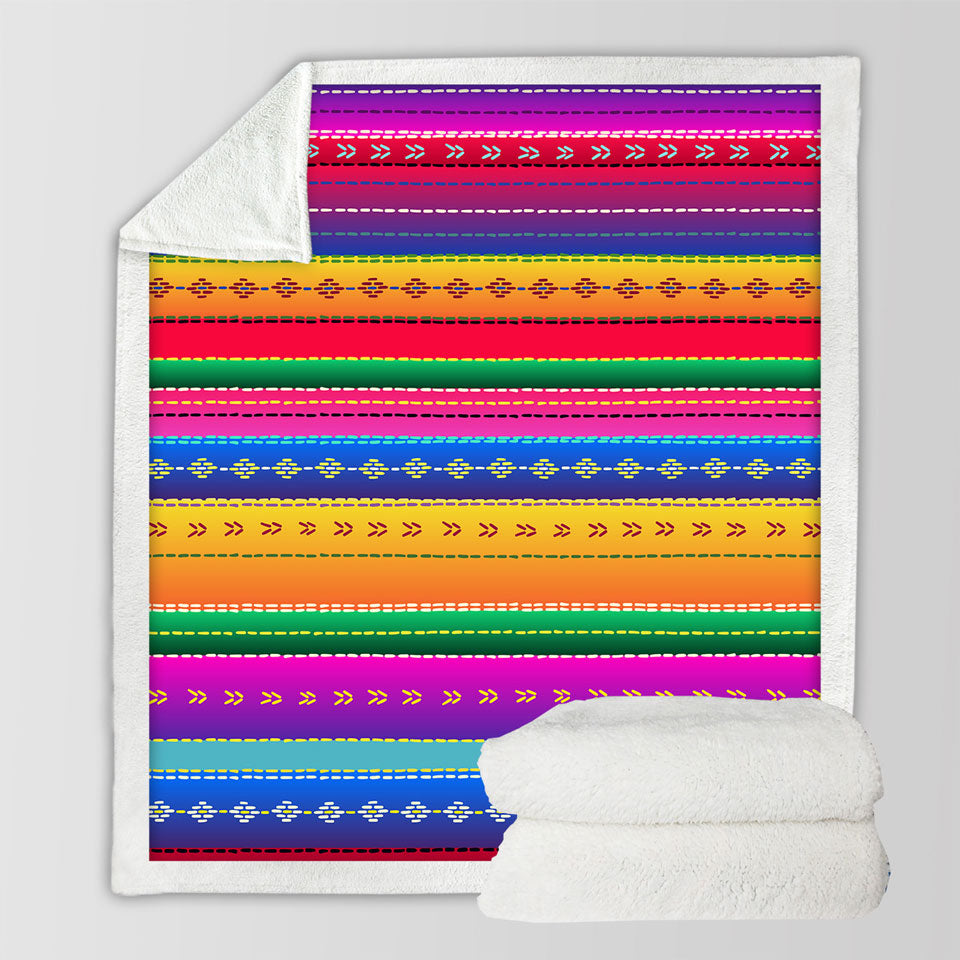 Decorative Throws Multi Colored pictograms and Stripes