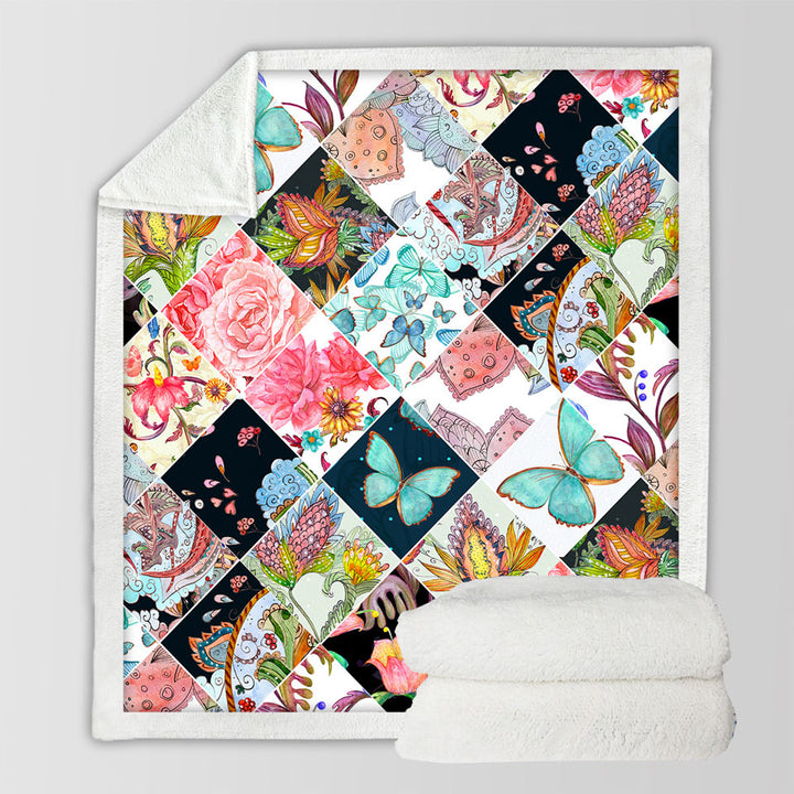 Decorative Throws Rhombuses of Flowers and Butterflies